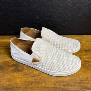 OluKai Pehuea White Mesh Slip On Sneakers Womens Size 8 Drop-In Heel 20271-WBWB